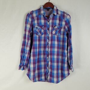 Twentyone Mens Shirt Medium Blue Gingham Long‎ Sleeve Button Down Pockets Cotton